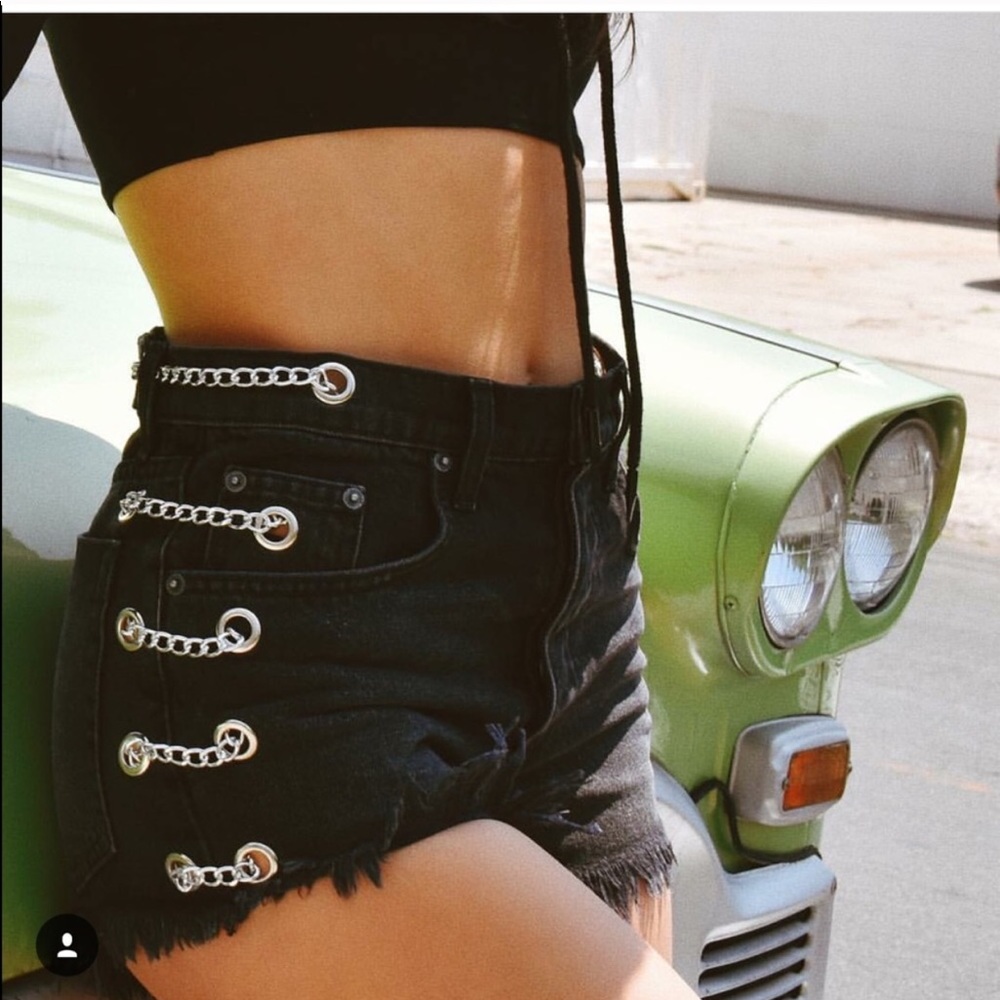 LF carmar distressed chain denim shorts